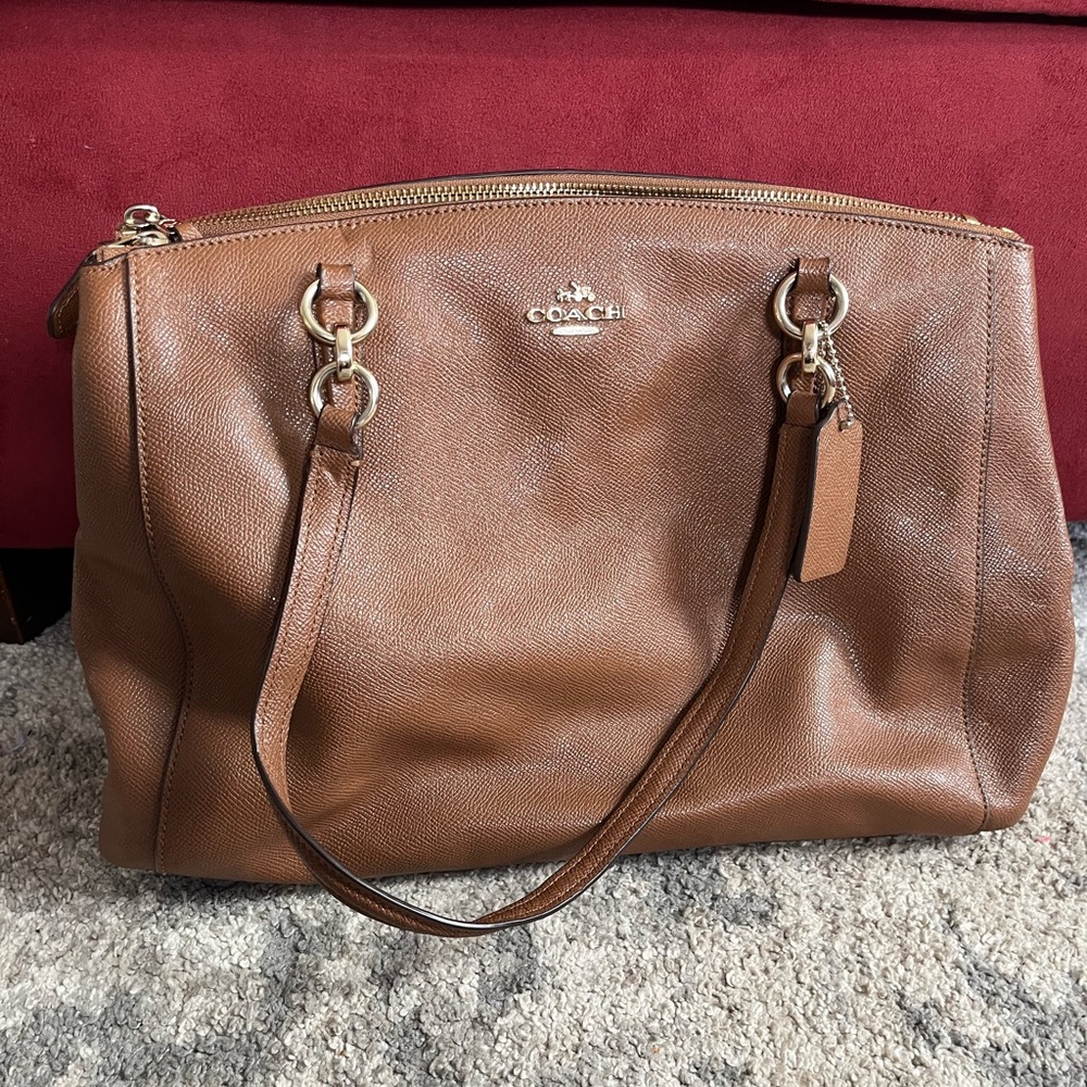 Coach Tan Leather Tote with Gold Accents